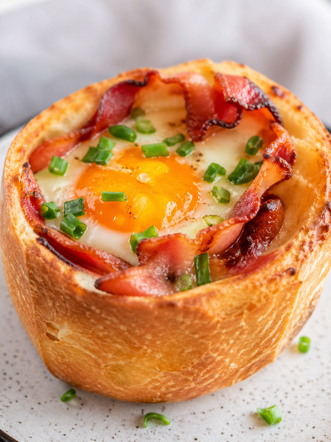 Ovo com bacon em cesta de pão